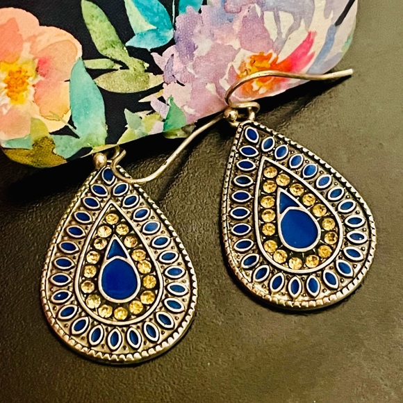 Cobalt Blue and Silver Boho Earrings. - Picture 3 of 6